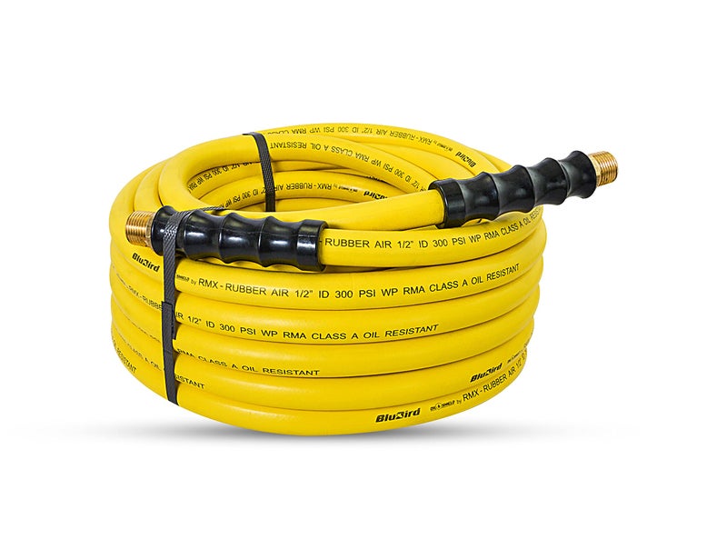 BluBird خرطوم هواء مطاطي من فئة A OS12100 1/2" x 100' ، من 50F إلى 200F ، ضغط انفجار 1200PSI ، مقاوم للشحوم والزيوت ، يعيق شرارات النار ، تجهيزات نحاسية ، مقيد انحناء بأربعة أصابع - Image 2